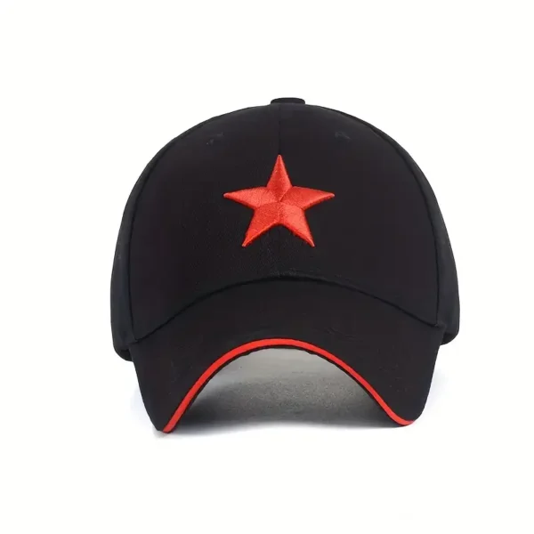 Casual Black Baseball Cap with Red Star