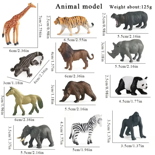 Set of 12 Miniature Animal Figurines